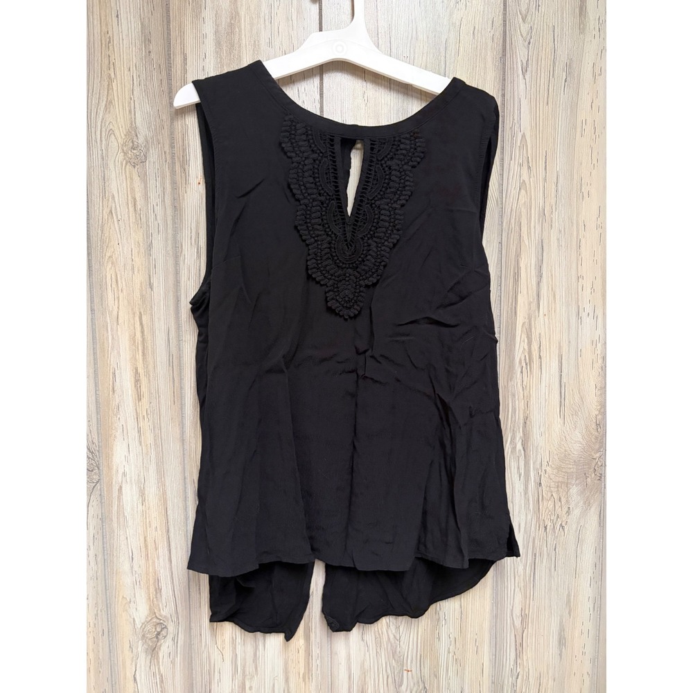 Daniel Rainn Black Sleeveless Crochet Lace Trim Split Back Blouse XL